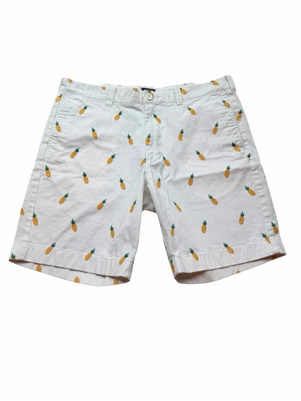 J. Crew White Pineapple Print Flat Front Shorts